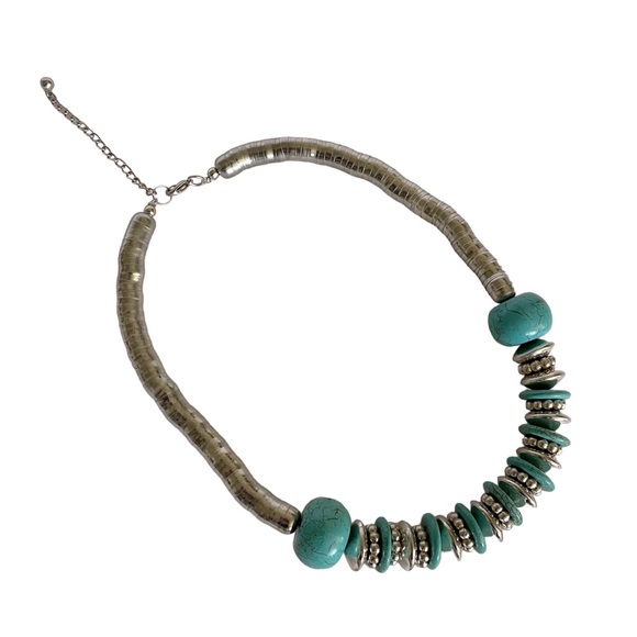 Silver and Turquoise Howlite Beaded Statement Necklace - Picture 9 of 11